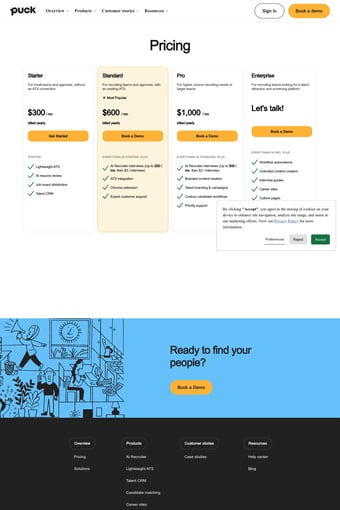 Talent Acquisition Software for Recruiting Teams | Puck landing page