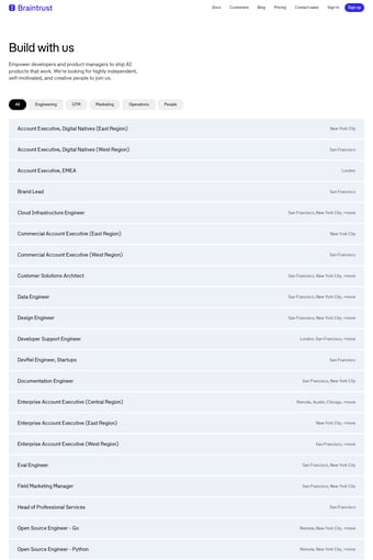 braintrust.dev landing page