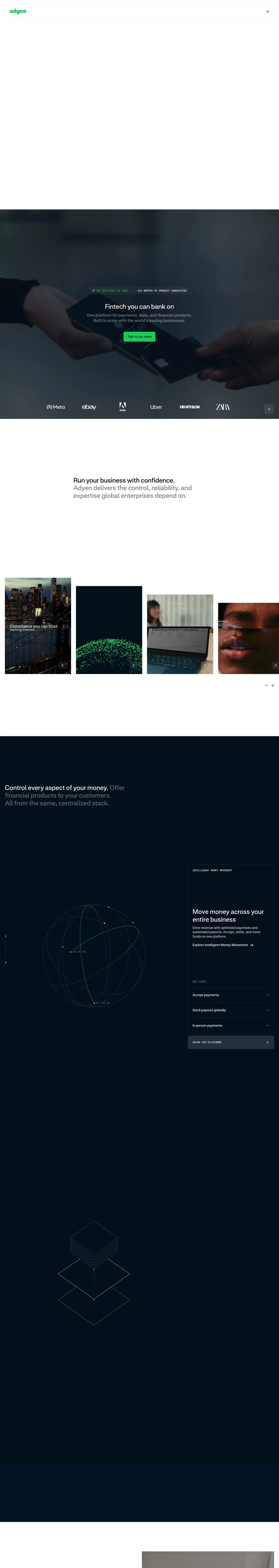 Adyen: Fintech platform for enterprises - Adyen desktop landing page