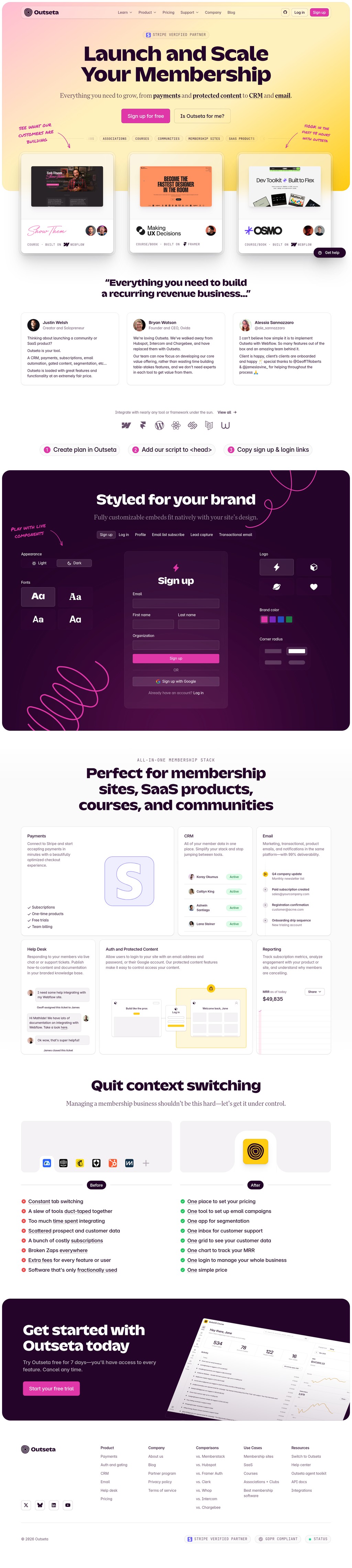 outseta.com desktop landing page