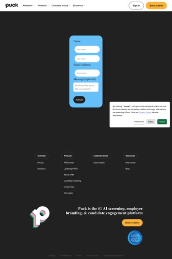 Talent Acquisition Software for Recruiting Teams | Puck landing page