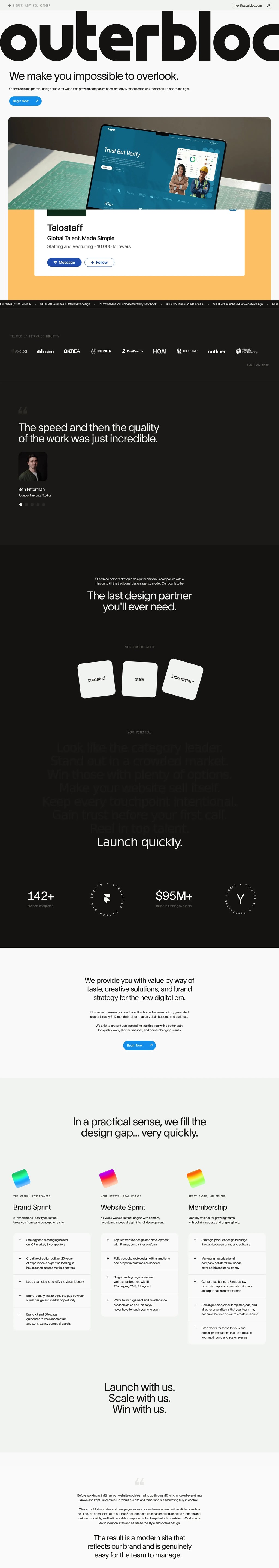Outerbloc | Brand & Web Design Studio desktop landing page