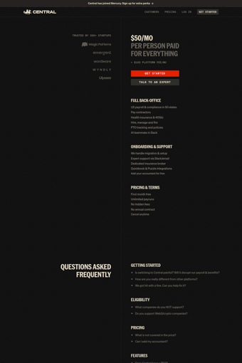 centralhq.com landing page