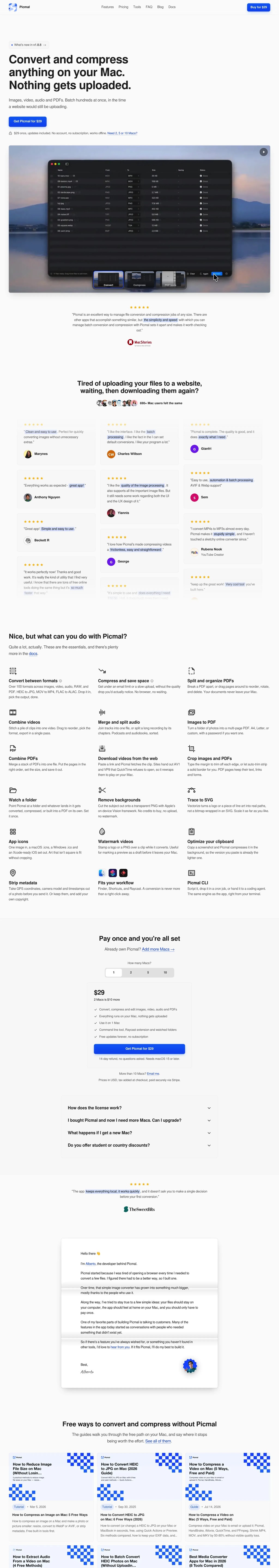 Picmal: convert and compress media on your Mac, offline desktop landing page