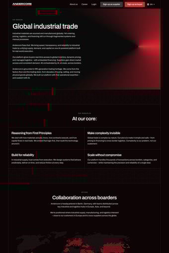 Andercore landing page