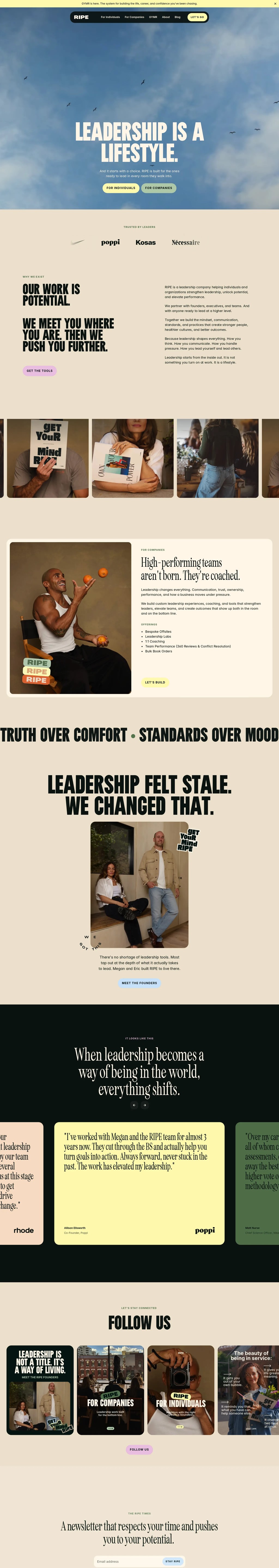 RIPE - Leadership Is a Lifestyle desktop landing page