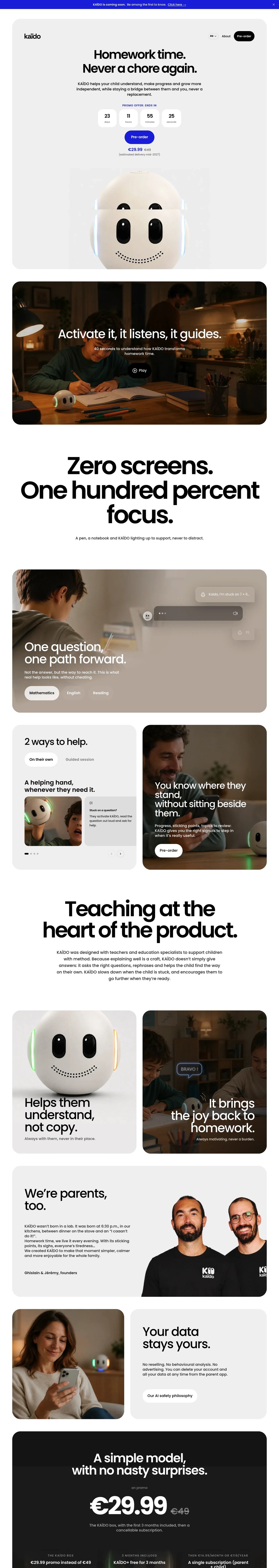KAÏDO: learning to learn, at a child’s level. desktop landing page