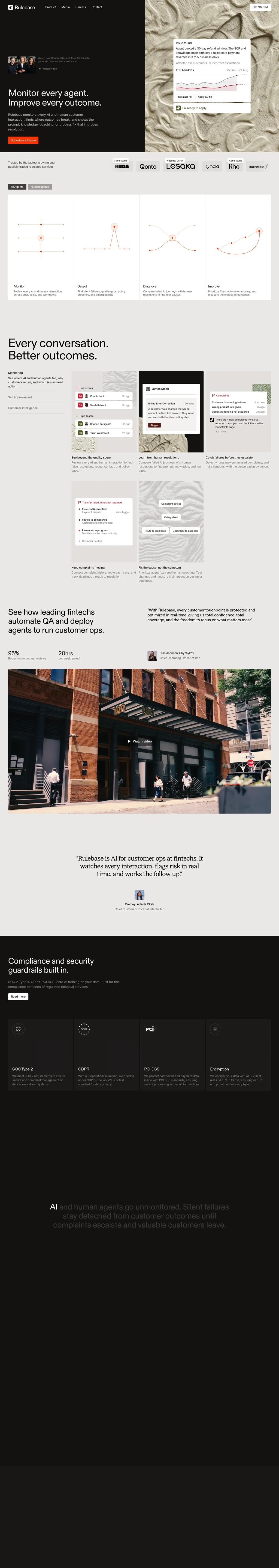 Rulebase | AI agent monitoring for customer-facing agents desktop landing page