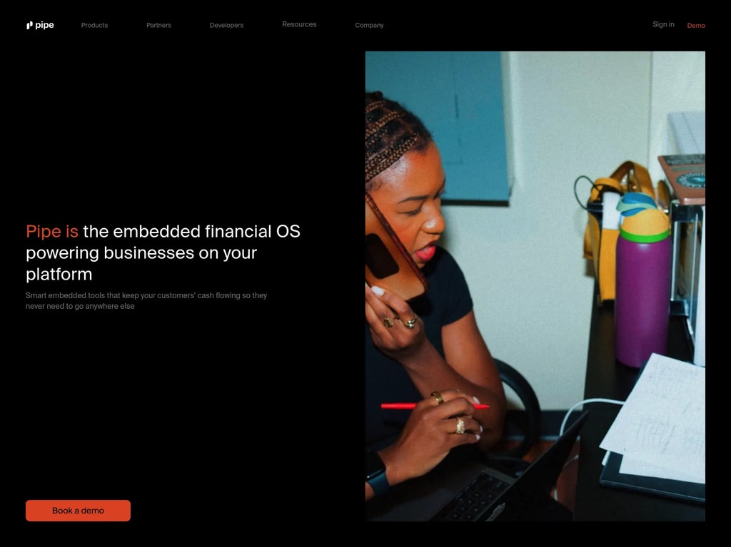 Pipe | Embedded Financial Solutions desktop landing page