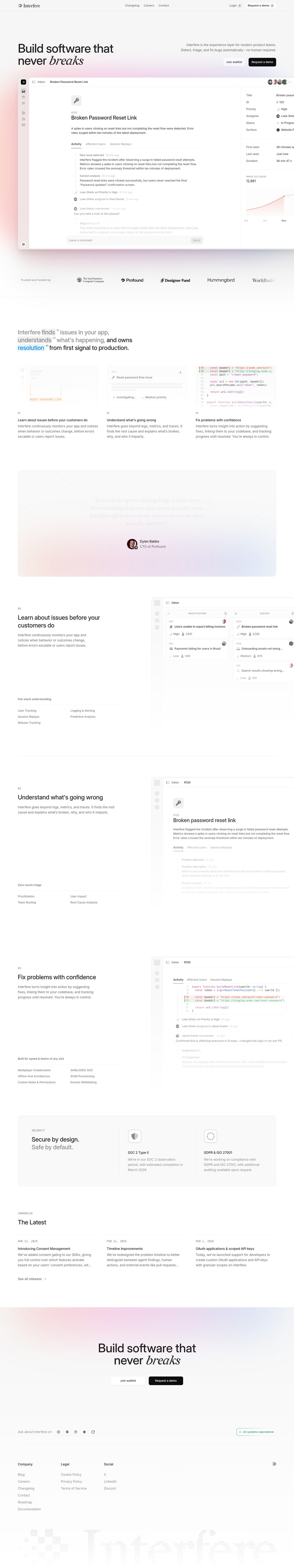 Interfere desktop landing page