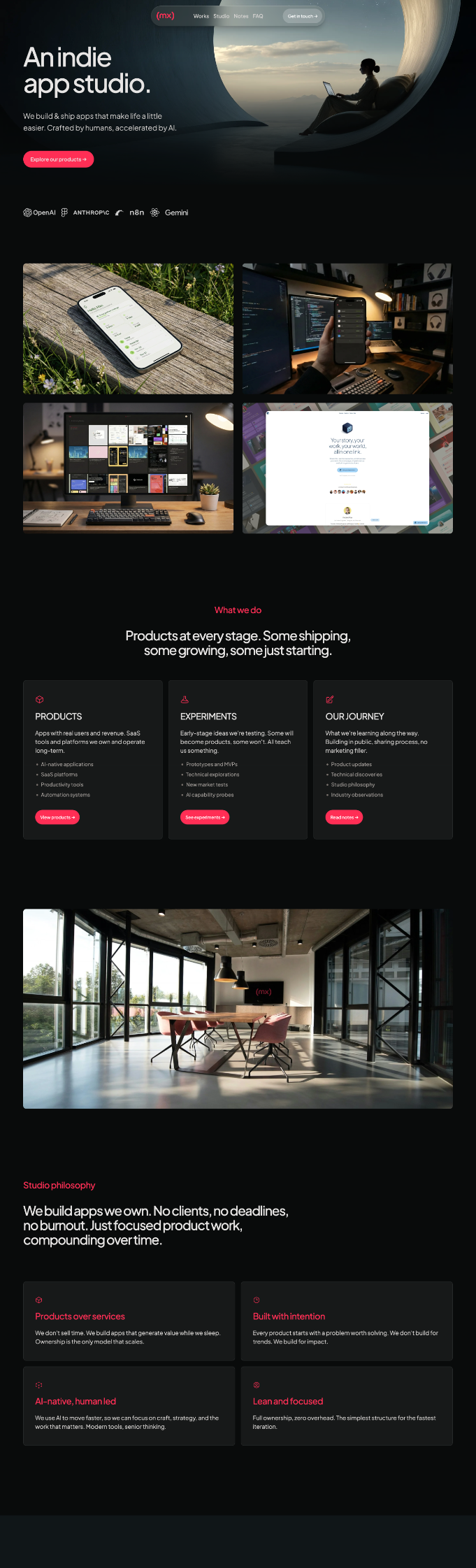 mx.works desktop landing page