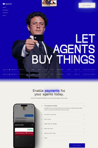 Agentcard · Let agents buy things landing page