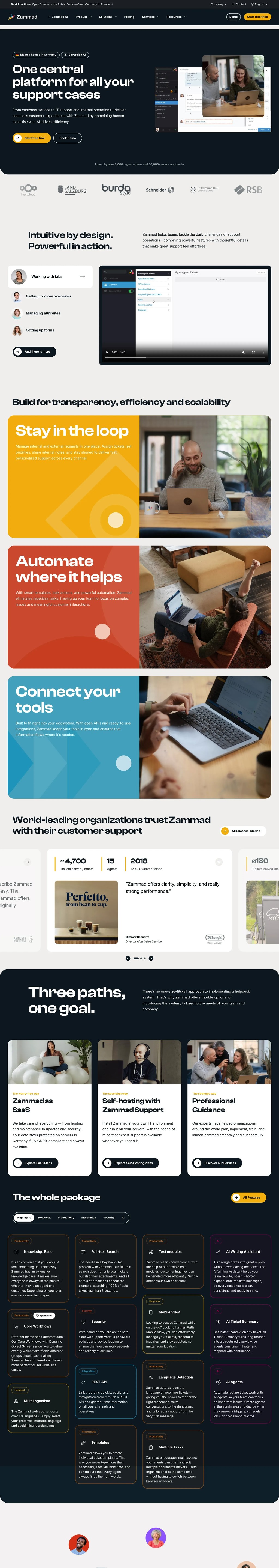 AI-Powered Service Platform for All Support Needs | Zammad desktop landing page
