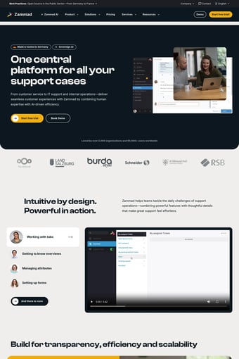 AI-Powered Service Platform for All Support Needs | Zammad landing page