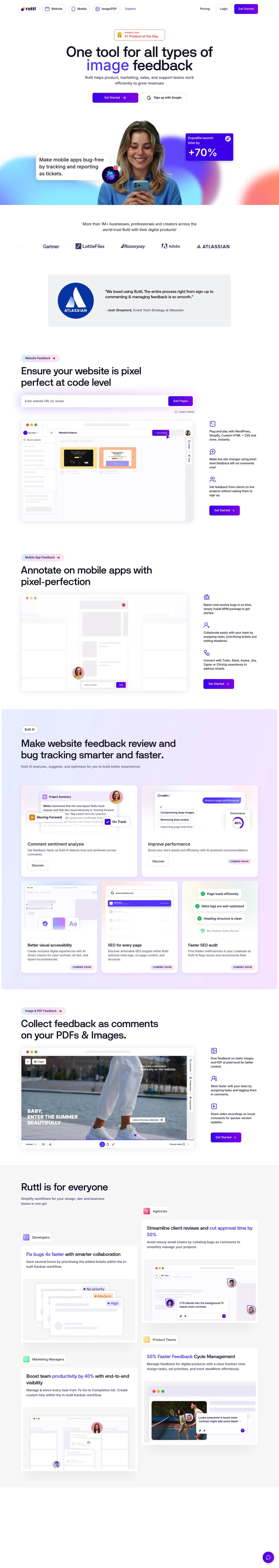 Ruttl - Best Design Feedback Tool desktop landing page