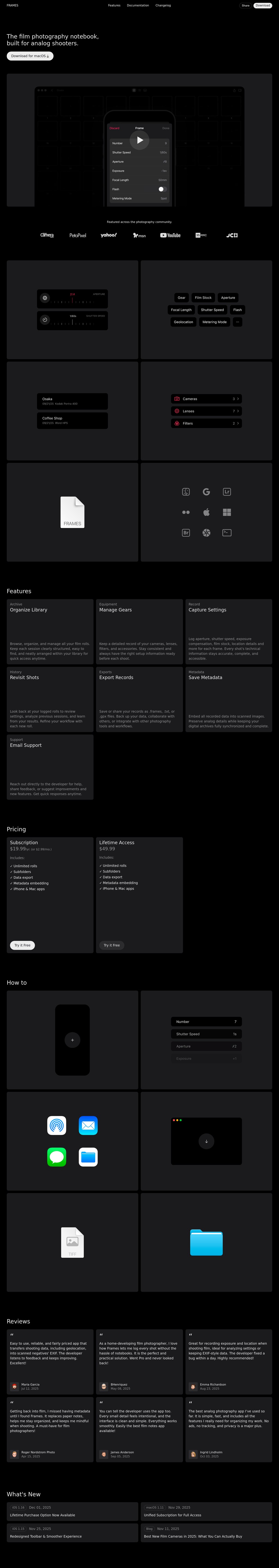 Frames desktop landing page