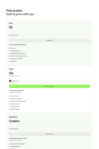 Jam: Screen recorder for bugs, feedback, and ideas landing page