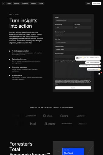 Dovetail landing page