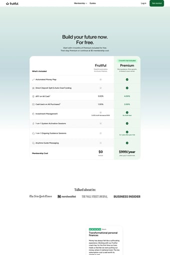 Fruitful - Your money, finally figured out landing page