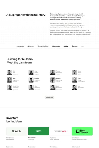 Jam: Screen recorder for bugs, feedback, and ideas landing page