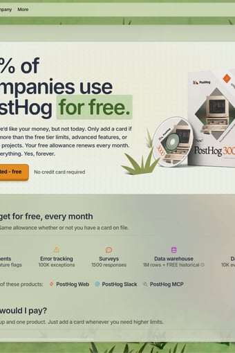 PostHog – We make your product self-driving landing page