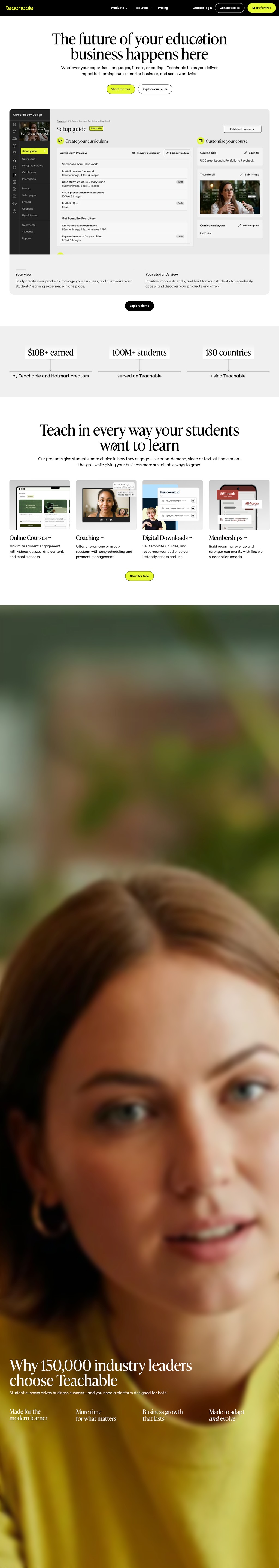 Teachable desktop landing page