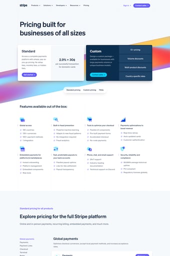 Stripe landing page