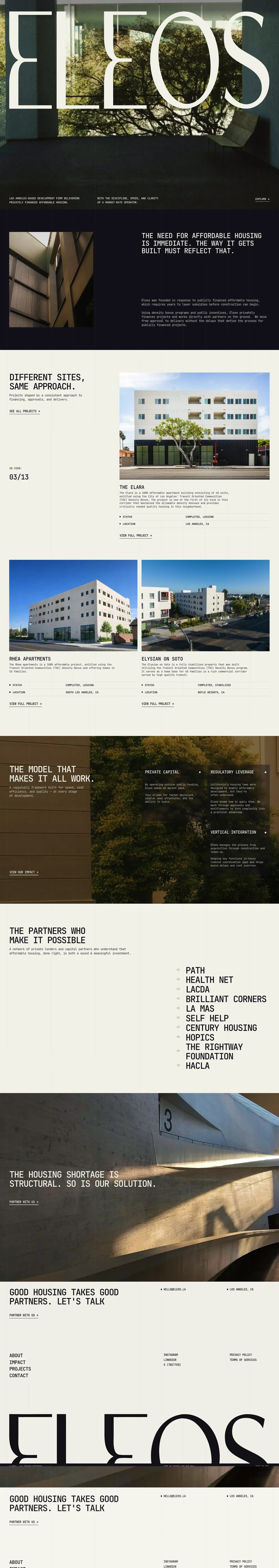 Eleos | Affordable Housing Development in Los Angeles desktop landing page