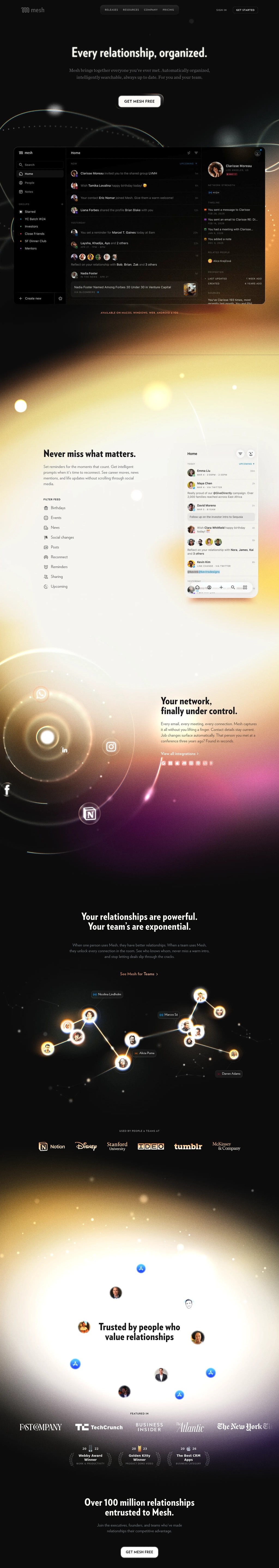 Mesh - Be more thoughtful with the people in your network. desktop landing page