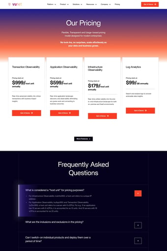 VuNet Systems | Business Centric Observability landing page
