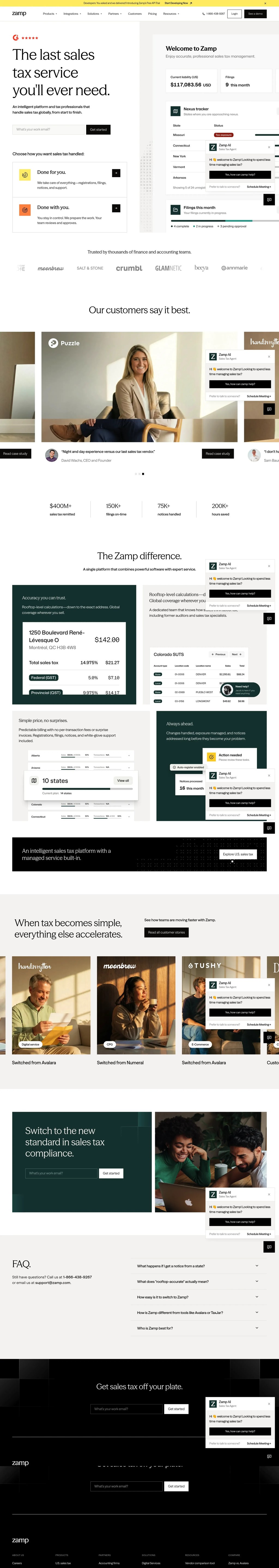 Zamp | Sales Tax Compliance Software, Fully Managed desktop landing page
