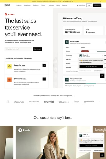 Zamp | Sales Tax Compliance Software, Fully Managed landing page