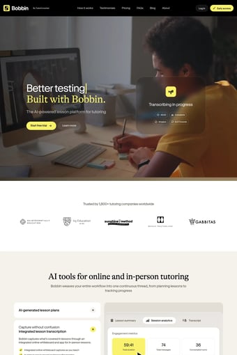 Bobbin — AI lesson planning for tutors landing page