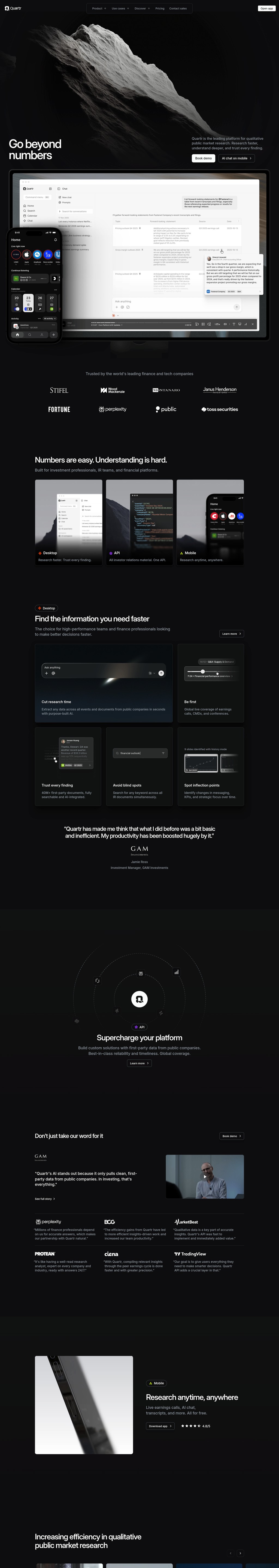 Quartr desktop landing page