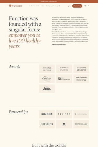 Function Health landing page