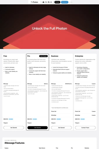 Photon | Bring your agents to iMessage, WhatsApp, Telegram, Slack, and beyond landing page