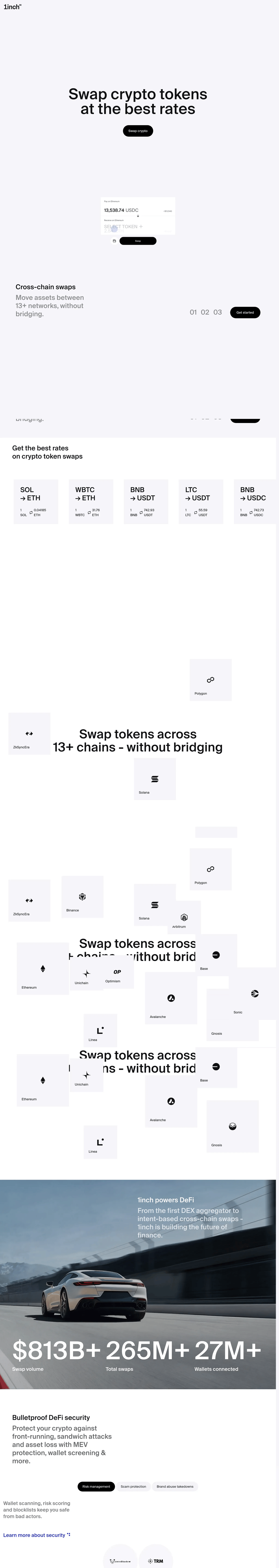 1inch | Swap Crypto Tokens at the Best Rates in DeFi desktop landing page