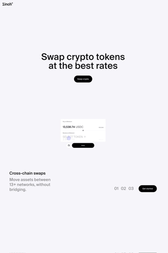 1inch | Swap Crypto Tokens at the Best Rates in DeFi landing page