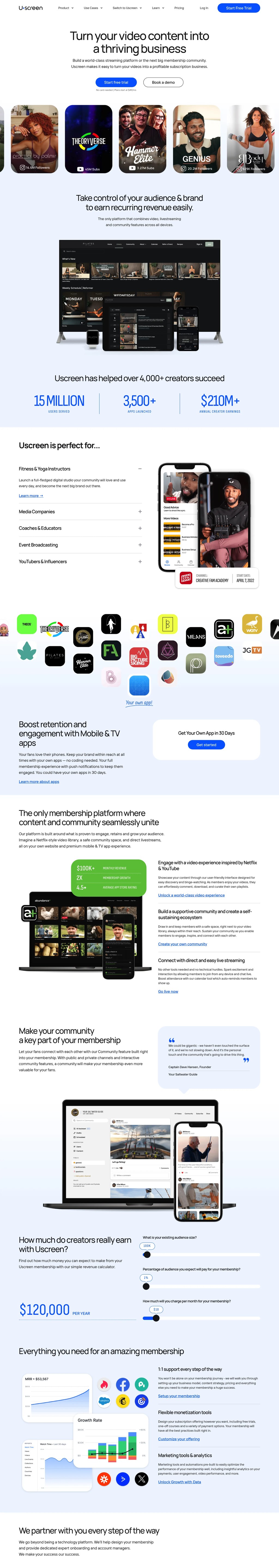 Uscreen: All-in-one Video Membership Platform for Creators desktop landing page