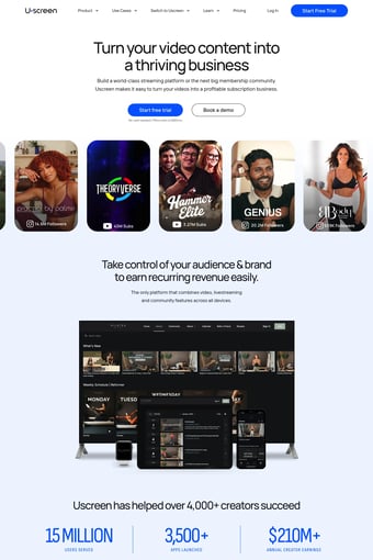 Uscreen: All-in-one Video Membership Platform for Creators landing page