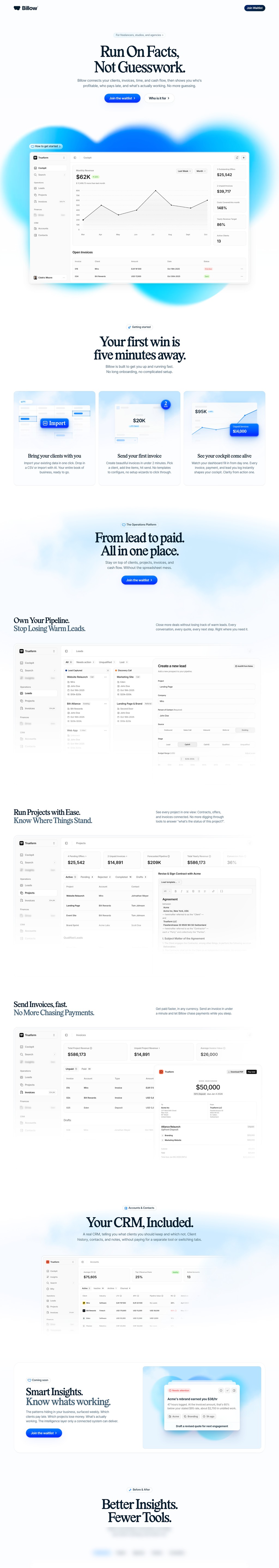 Billow desktop landing page