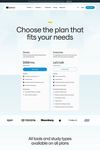 UX Research & Design Testing Platform | Optimal Workshop landing page