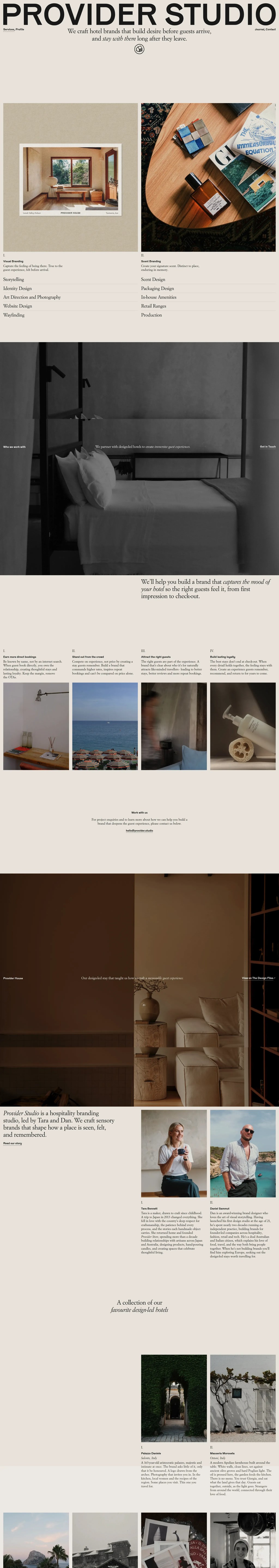 Provider Studio — Brand & Scent Design for Boutique Hotels desktop landing page