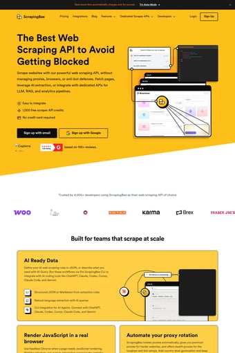ScrapingBee – The Best Web Scraping API landing page