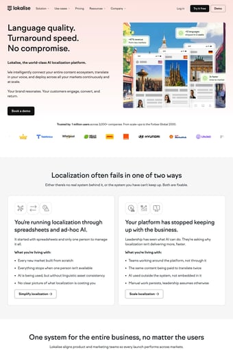 World-class AI localization platform | Lokalise landing page