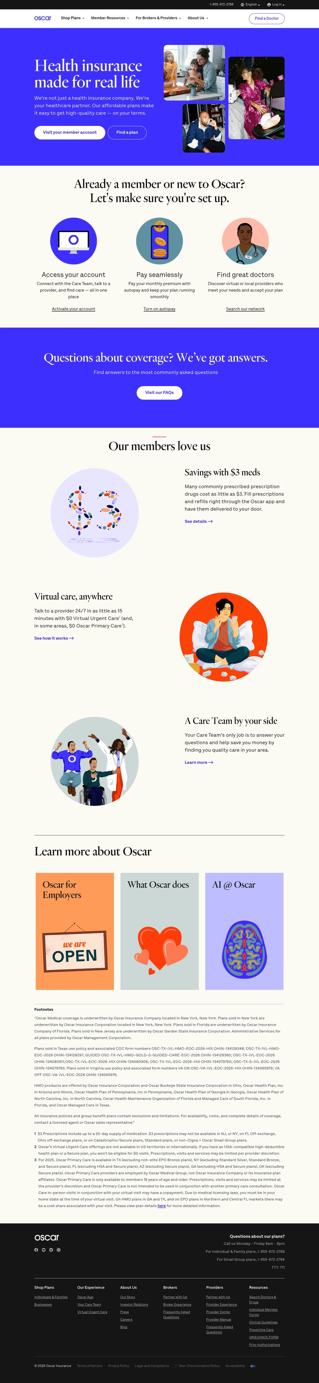 Health insurance that works for you | Oscar desktop landing page