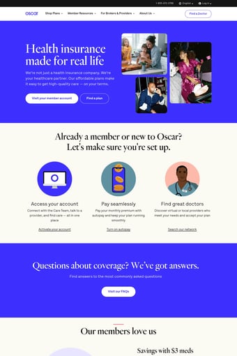 Health insurance that works for you | Oscar landing page