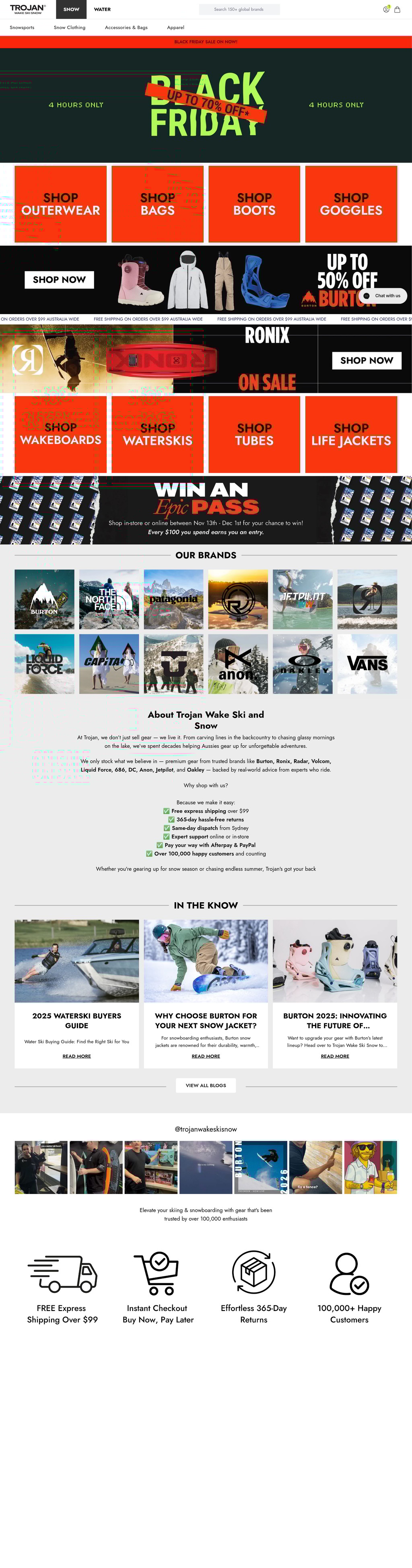 Trojan Wake Ski Snow desktop landing page