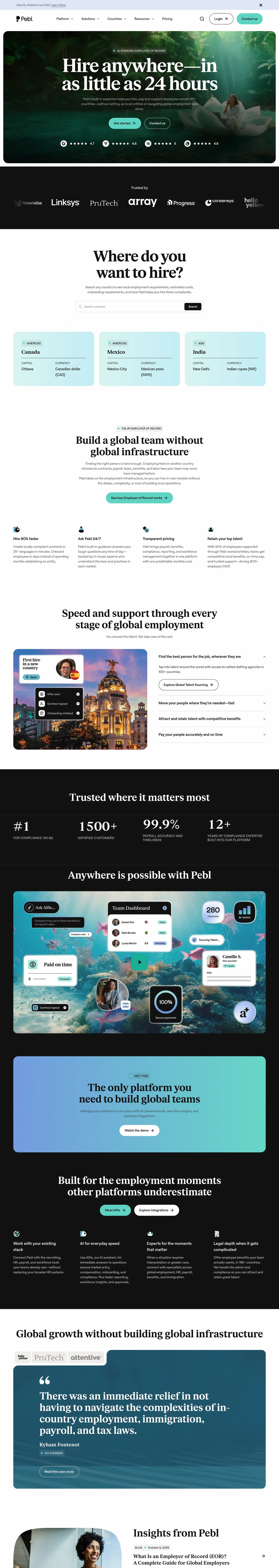 Global HR Platform | Employer of Record | Pebl desktop landing page