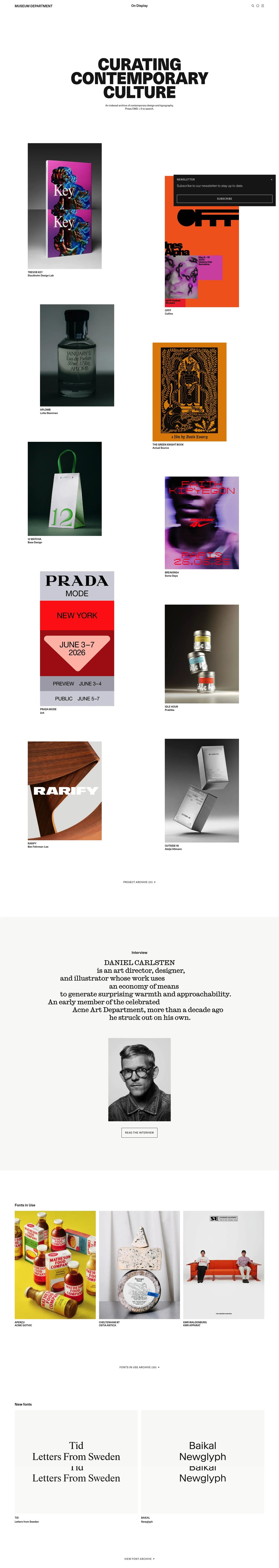 Museum Department desktop landing page